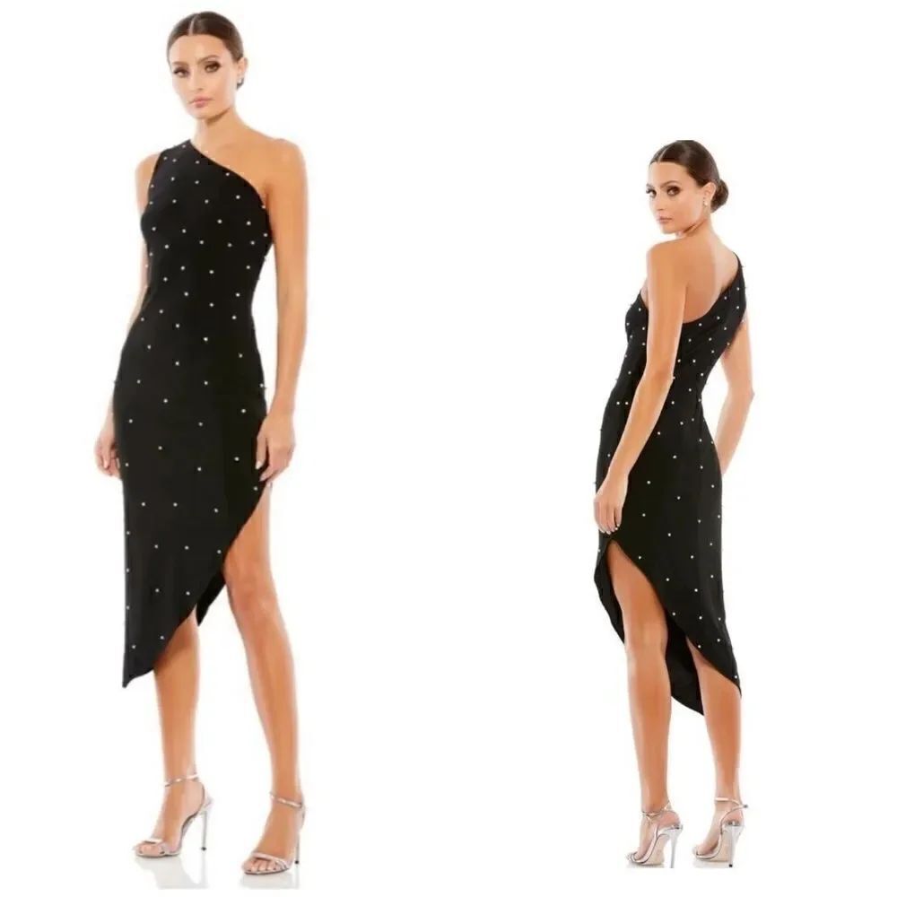 Mac Duggal  55646 Rhinestone Encrusted one shoulder asymmetrical NWT